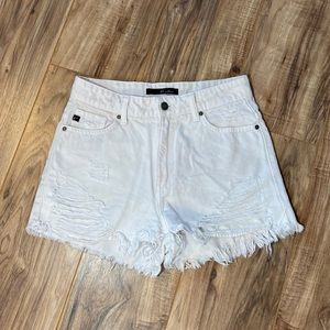 KanCan White Distressed Denim High Waisted Shorts